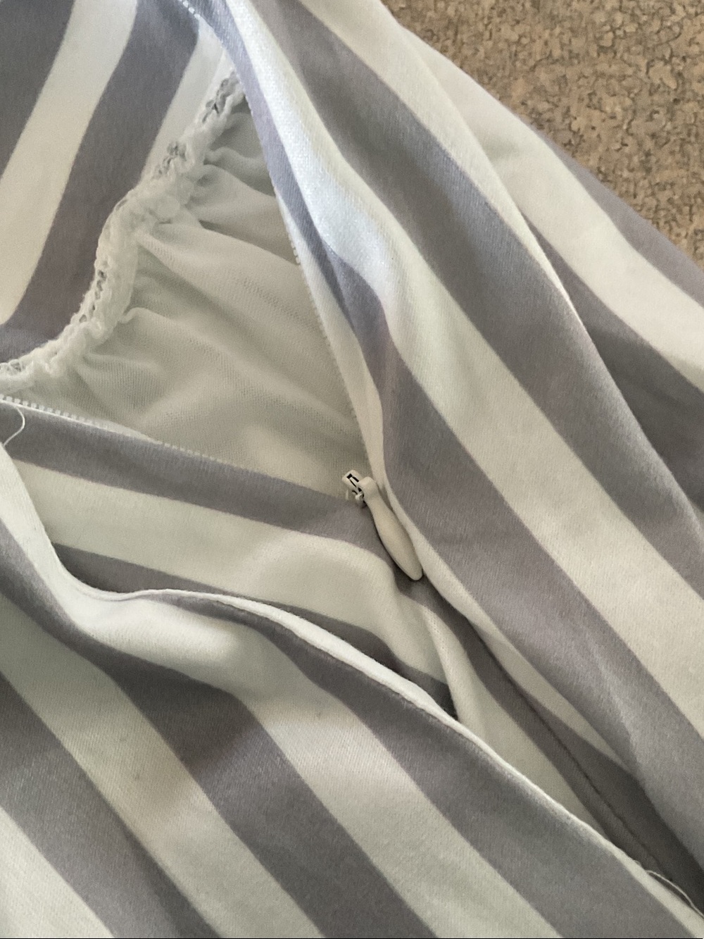 V-Neck Gray and White Striped Button-Front Midi Dress - Picture 4 of 4